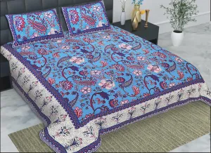 HZAR ART Queen Size Premium 100% Cotton Bedsheet for Double Bed with 2 Pillow Covers | 240 TC Flat Sheet | Jaipuri Print Double BedSheet Cotton(Buti Print,90 X 100 Inches) SSBS109