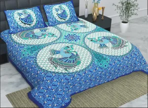 HZAR ART Queen Size Premium 100% Cotton Bedsheet for Double Bed with 2 Pillow Covers | 240 TC Flat Sheet | Jaipuri Print Double BedSheet Cotton(Buti Print,90 X 100 Inches) SSBS116