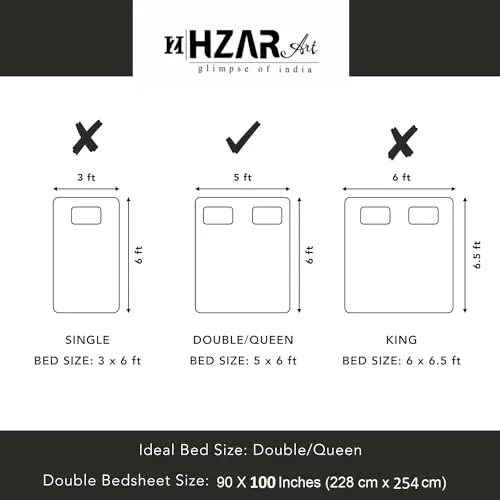 HZAR ART Queen Size Premium 100% Cotton Bedsheet for Double Bed with 2 Pillow Covers | 240 TC Flat Sheet | Jaipuri Print Double BedSheet Cotton(Buti Print,90 X 100 Inches) SSBS117