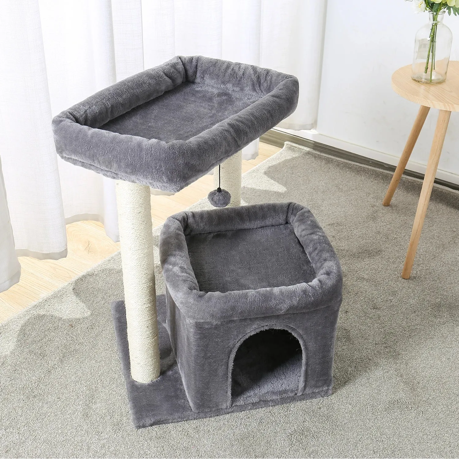 Indoor Cat Tree Tower with Double Perches and Cozy Condo