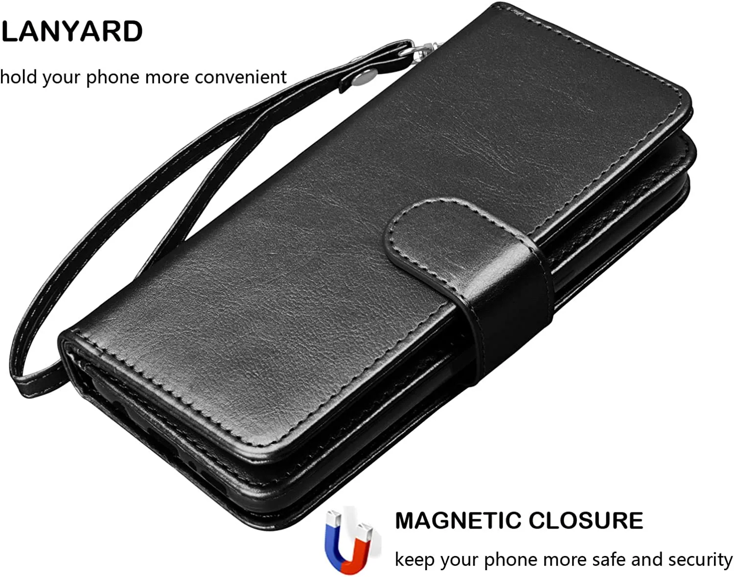 iPhone 14 Pro Max 6.7"  PU Leather ID Credit Holder Folio Flip Lanyard Black