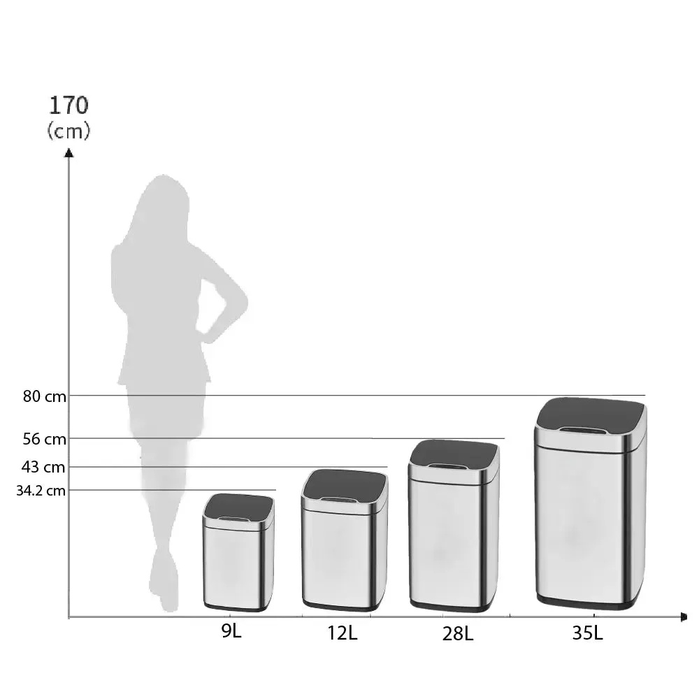 JAVA Dustbin | ROME | JH8829 | 9L, 12L, 28L, 35L | Square Sensor Bin | Soft Closing | Trash Bin