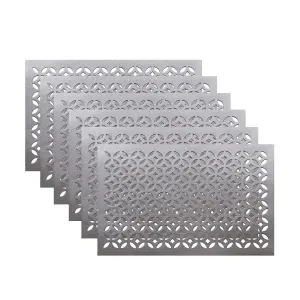 Kuber Industries PVC Soft Leather 6 Pieces Dining Table Placemat Set (Silver) -CTKTC029153