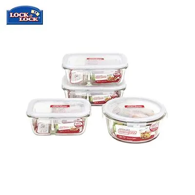 Lock & Lock Euro Glass Container with Divider 4pcs Set