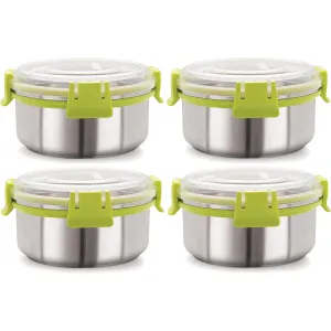 Magnus Klip Lock Stainless Steel Airtight Leakproof Storage Container Set of 4, 450 ML Each - Ideal Kitchen Accessories Items, Lunch Box, Lunch Boxes for Office Men