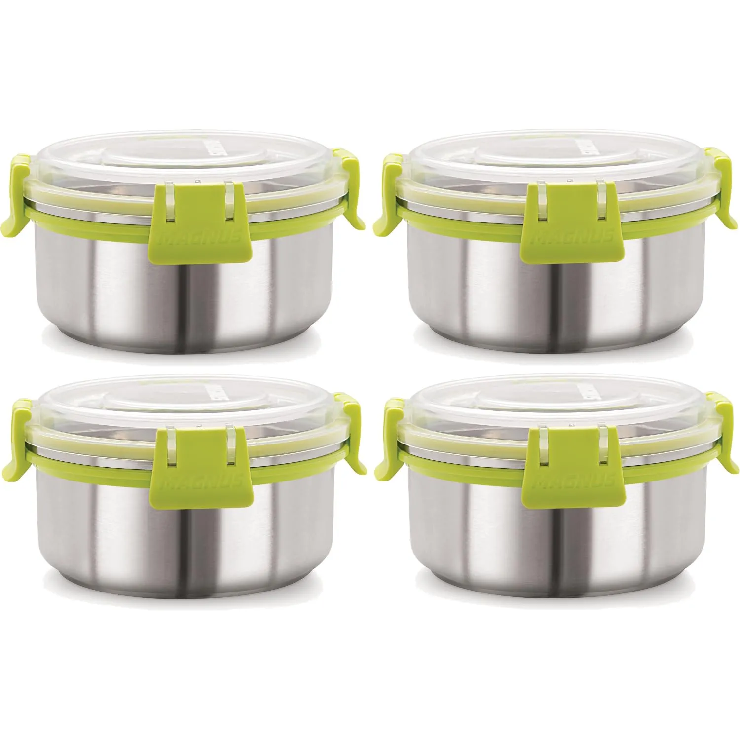 Magnus Klip Lock Stainless Steel Airtight Leakproof Storage Container Set of 4, 450 ML Each - Ideal Kitchen Accessories Items, Lunch Box, Lunch Boxes for Office Men