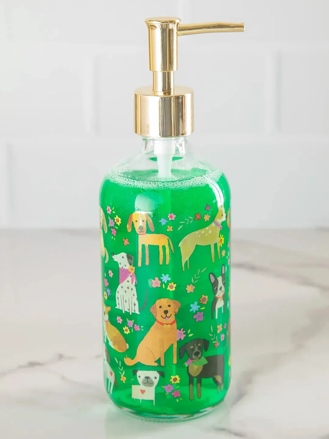 Natural Life Glass Soap Dispenser - Dog Floral