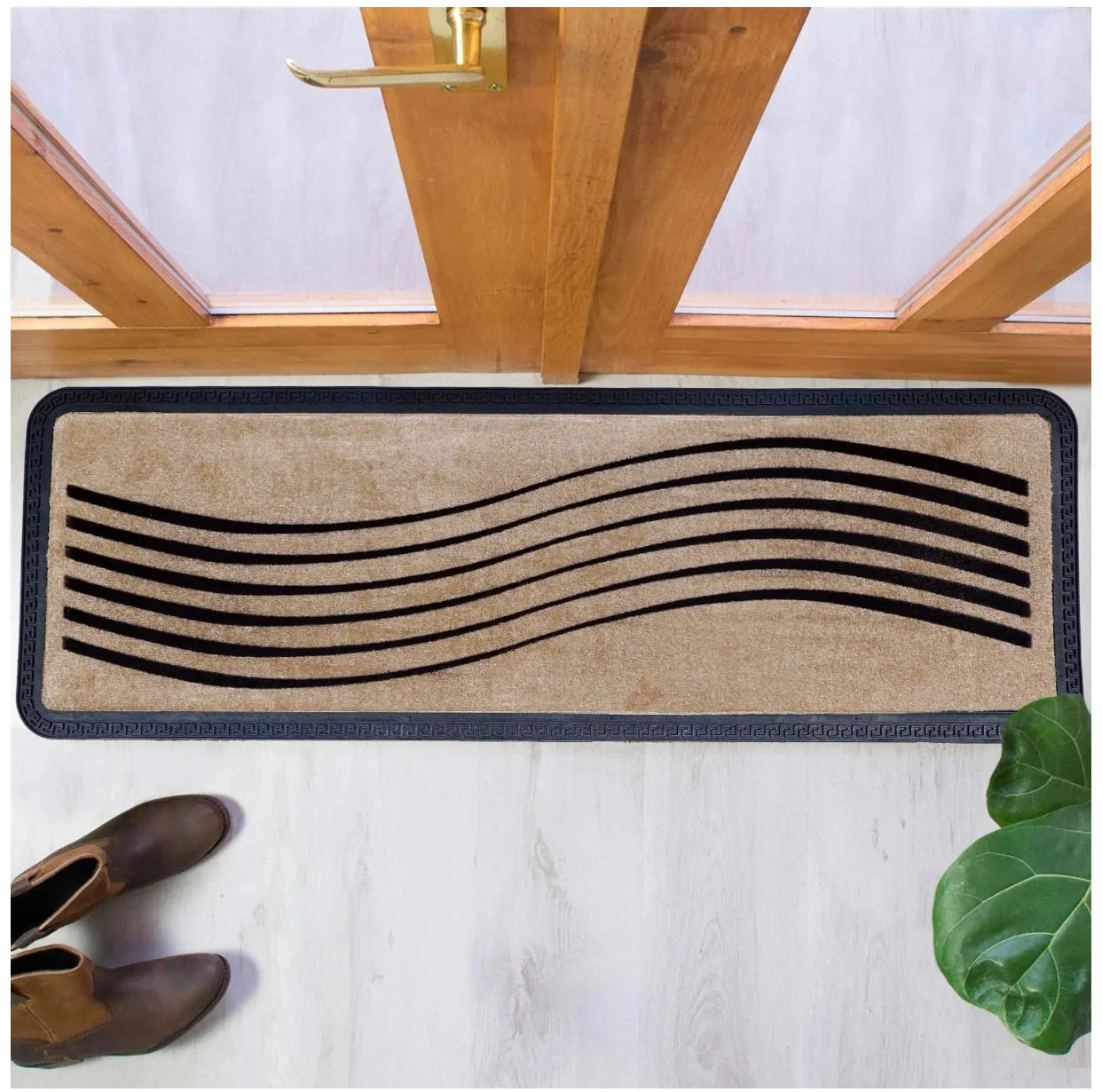 OnlyMat Luxury Anti-Skid Soft Polypropylene WAVE Flocked Oblong Floor Mat -Beige , 40 cm x 120 cm