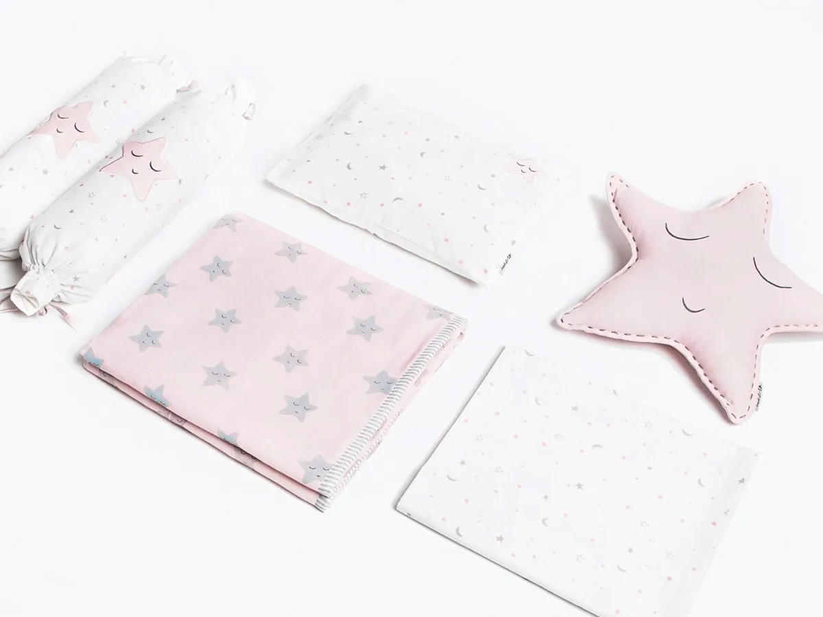 Organic Cotton Cot Bedding Set Sleepy Star Pink