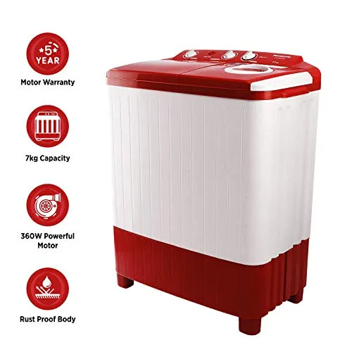 Panasonic 7 kg 5 Star Semi-Automatic Top Loading Washing Machine (NA-W70E5RRB, Red, Powerful Motor)