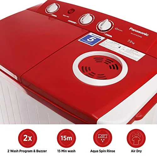 Panasonic 7 kg 5 Star Semi-Automatic Top Loading Washing Machine (NA-W70E5RRB, Red, Powerful Motor)