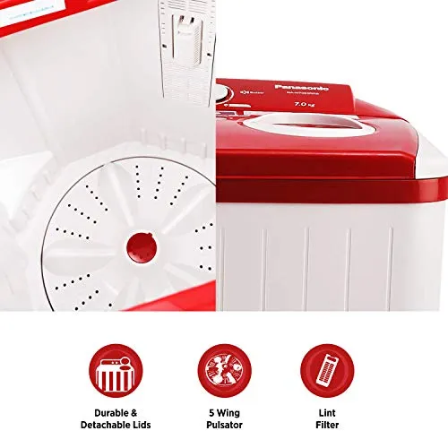 Panasonic 7 kg 5 Star Semi-Automatic Top Loading Washing Machine (NA-W70E5RRB, Red, Powerful Motor)