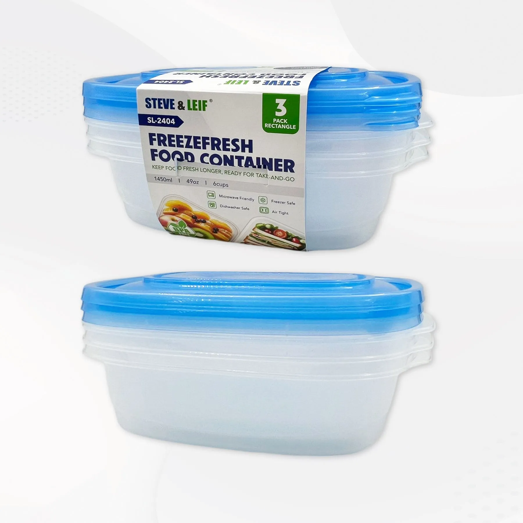 Rectangle Freezefresh Food Containers with Lids 1960ml (3 Pcs)