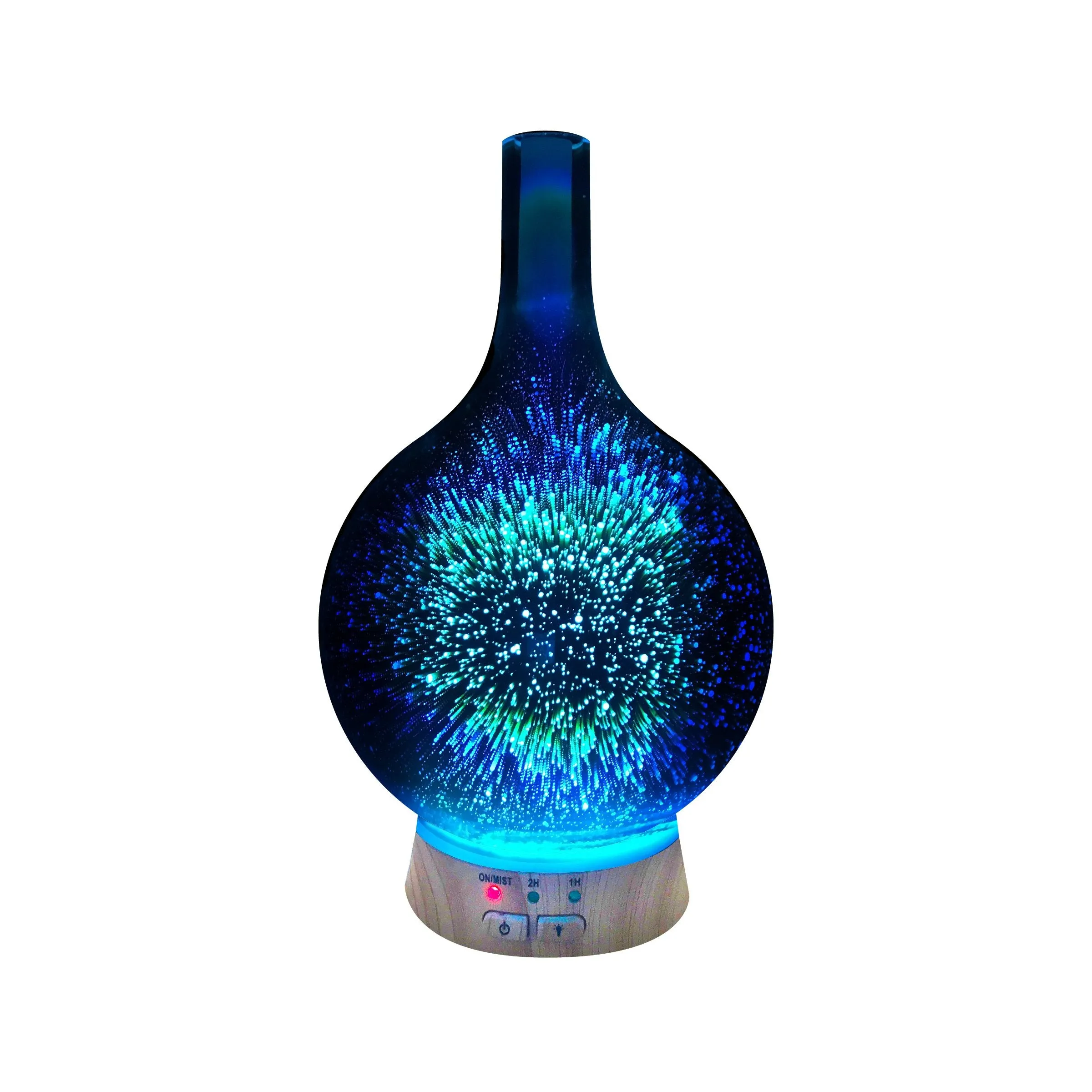 Round Bottom Flask Essential Oil Aromatherapy 6 Colorful LED Light Display Diffuser with a 3D Glass Vase Cover and a comforting Cool Mist