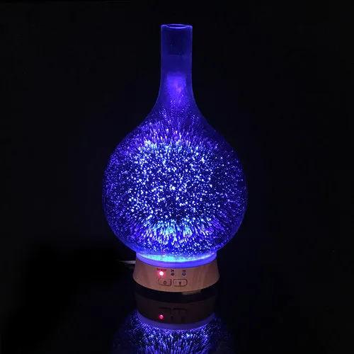 Round Bottom Flask Essential Oil Aromatherapy 6 Colorful LED Light Display Diffuser with a 3D Glass Vase Cover and a comforting Cool Mist