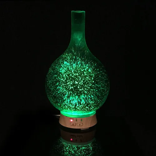 Round Bottom Flask Essential Oil Aromatherapy 6 Colorful LED Light Display Diffuser with a 3D Glass Vase Cover and a comforting Cool Mist