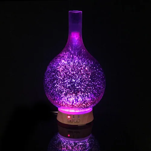 Round Bottom Flask Essential Oil Aromatherapy 6 Colorful LED Light Display Diffuser with a 3D Glass Vase Cover and a comforting Cool Mist