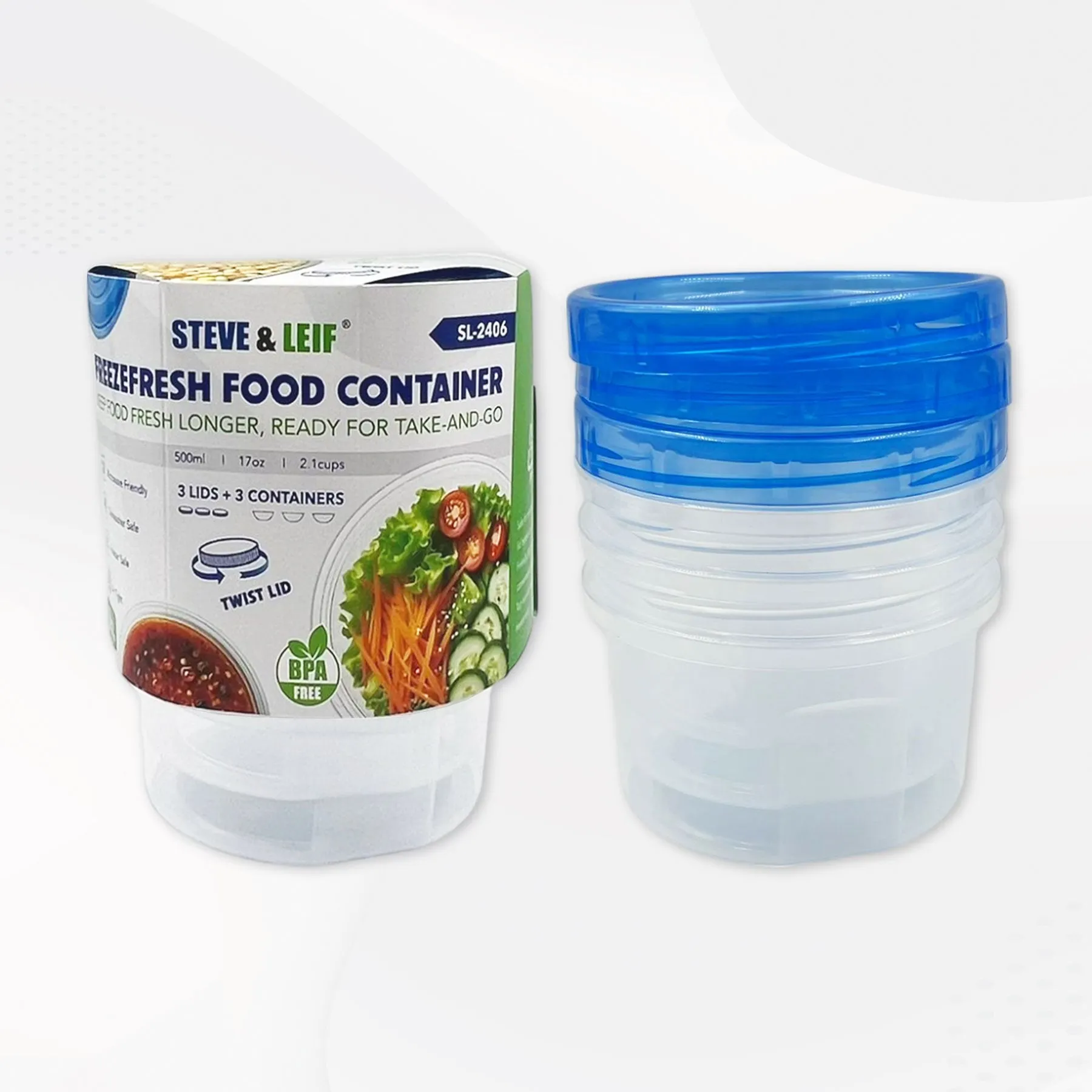 Round Freezefresh Food Containers with Lids 500ml (3 Pcs)