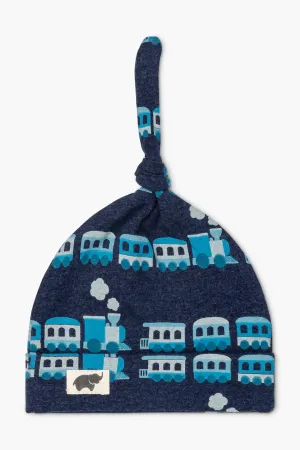 SALE - Top Knot Cap_Blue Trains