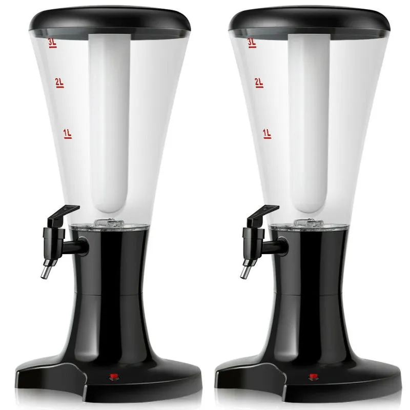 Set of 2 3L Draft Beer Tower Dispenser with LED Lights