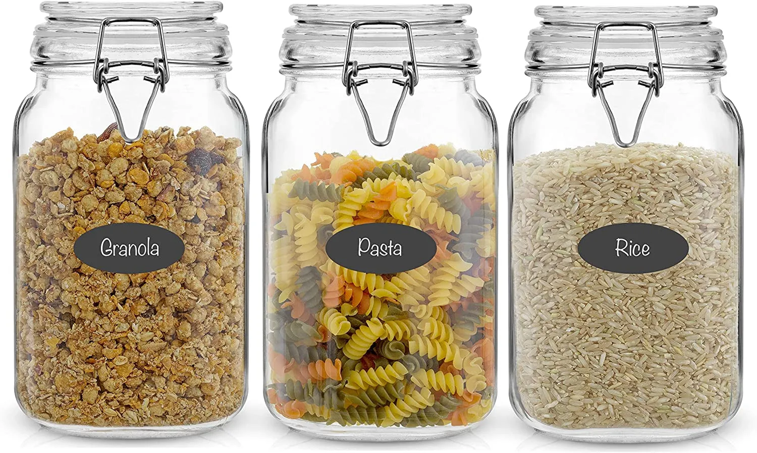 Set of 3 Airtight, Leak Proof Glass Jars with Lids And 6 Silicone Seals- 78Oz, 50oz or 32 Oz