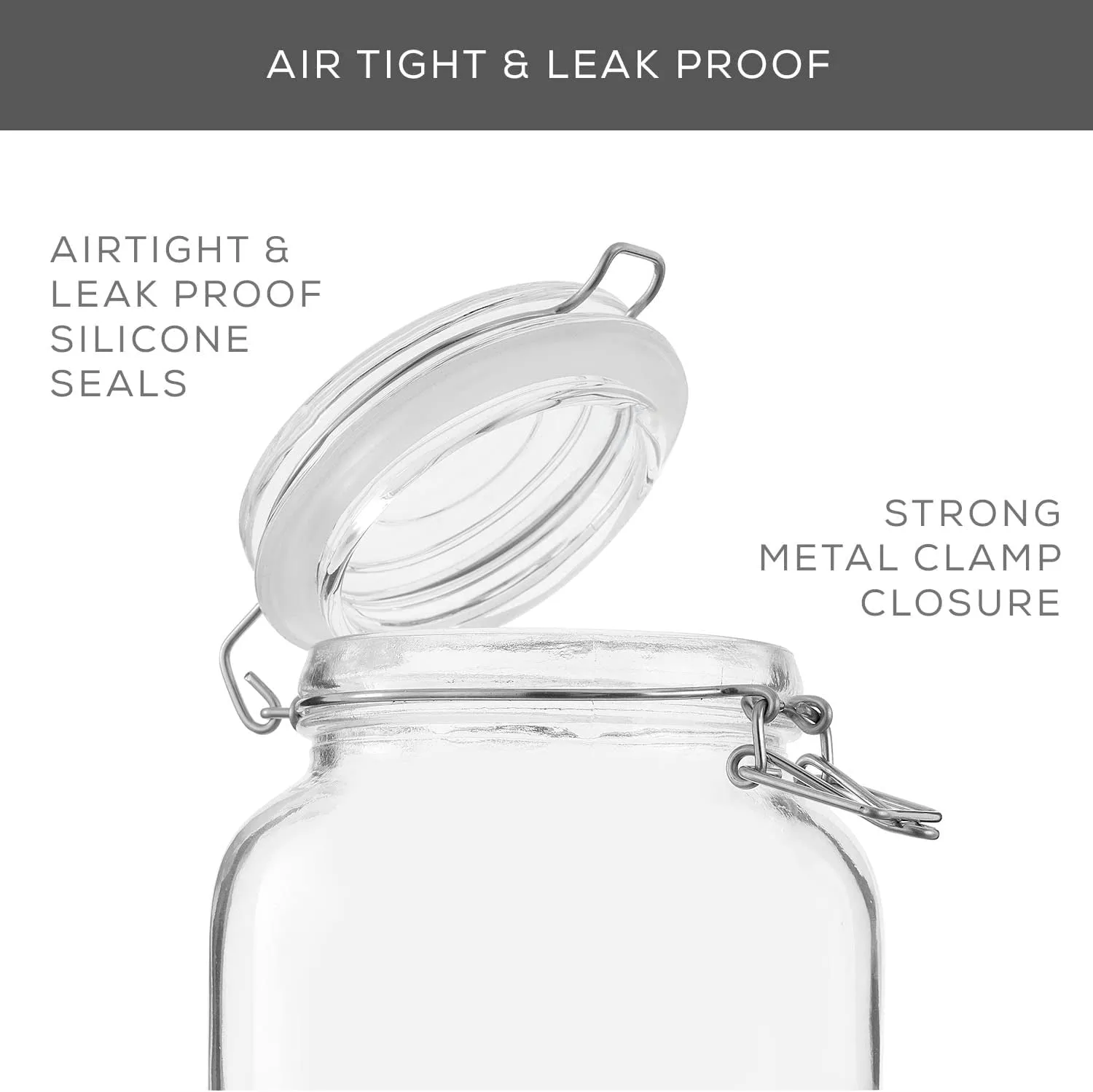 Set of 3 Airtight, Leak Proof Glass Jars with Lids And 6 Silicone Seals- 78Oz, 50oz or 32 Oz