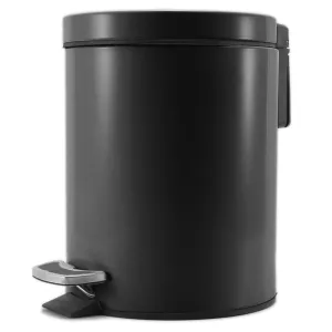 SOGA Foot Pedal Stainless Steel Rubbish Recycling Garbage Waste Trash Bin Round 12L Black