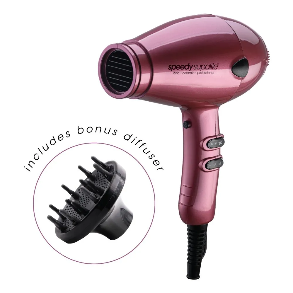 Speedy Superlite Professional Hairdryer / Blush with Diffuser