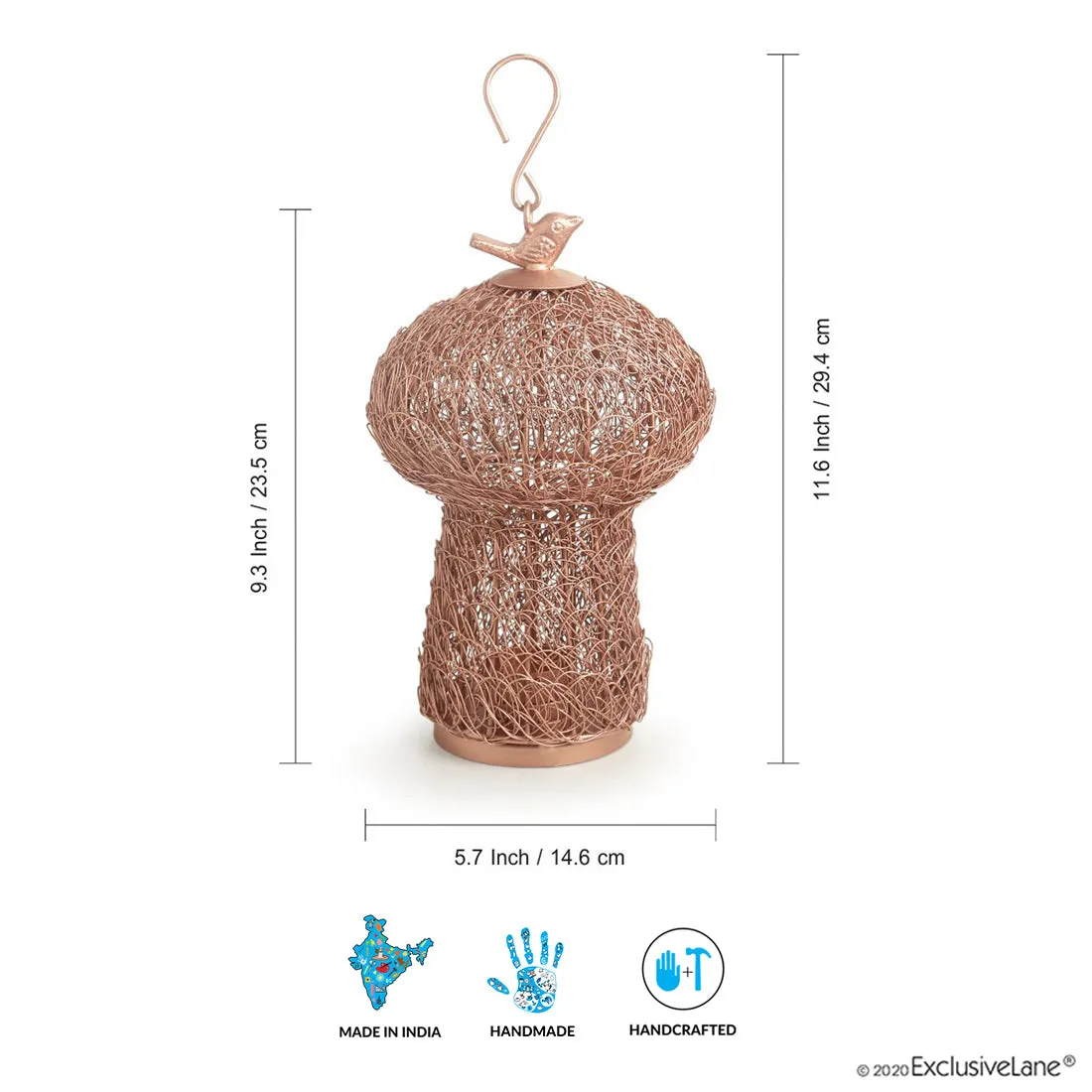 The Dome Mesh' Handwoven Showpiece Cum Hanging & Table Tea-Light Holder In Iron (22.9 cm | Copper Finish)