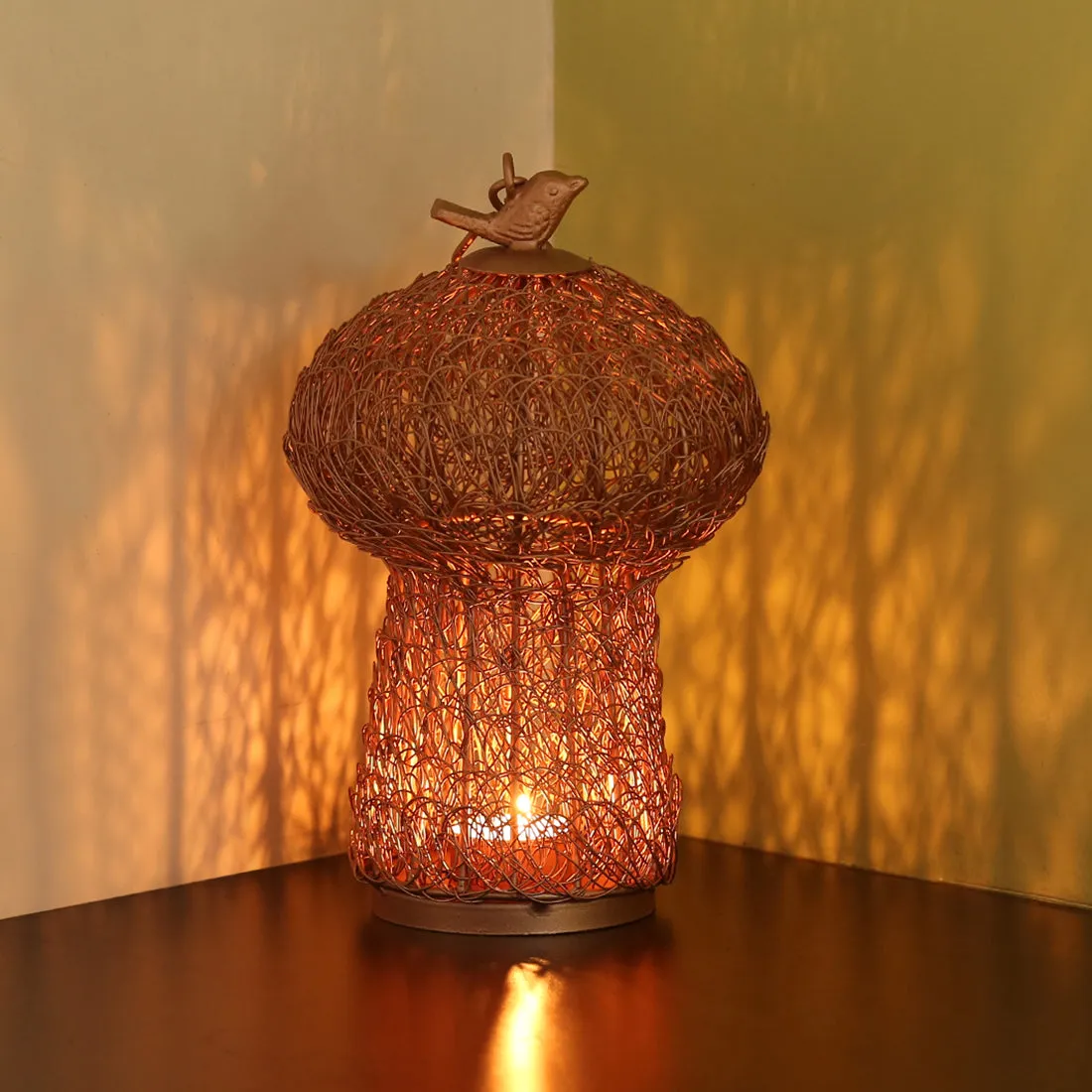 The Dome Mesh' Handwoven Showpiece Cum Hanging & Table Tea-Light Holder In Iron (22.9 cm | Copper Finish)