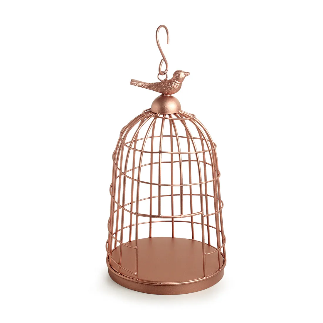 The Gleaming Bird' Handwired Hanging & Table Tea-Light Holder In Iron (27.9 cm | Copper Finish)