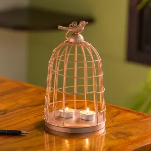 The Gleaming Bird' Handwired Hanging & Table Tea-Light Holder In Iron (27.9 cm | Copper Finish)