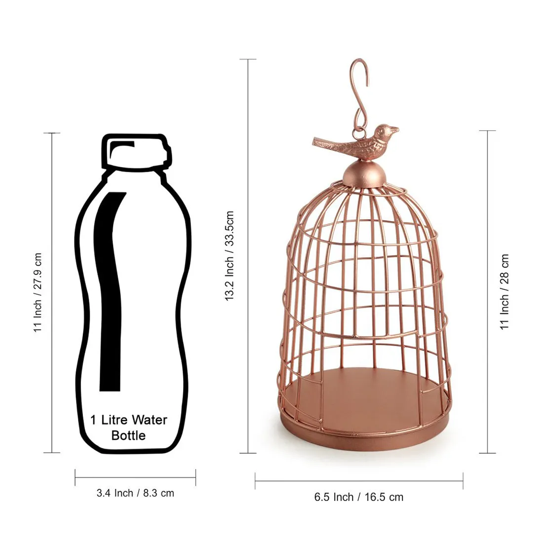 The Gleaming Bird' Handwired Hanging & Table Tea-Light Holder In Iron (27.9 cm | Copper Finish)