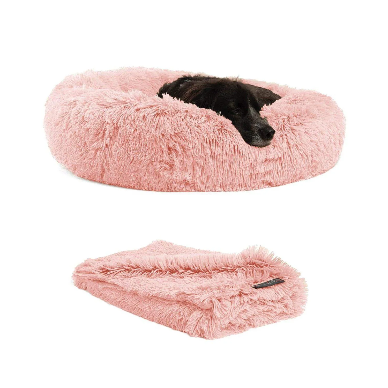 The Original Calming Donut Dog Bed   Throw Blanket Bundle - 30"x30"