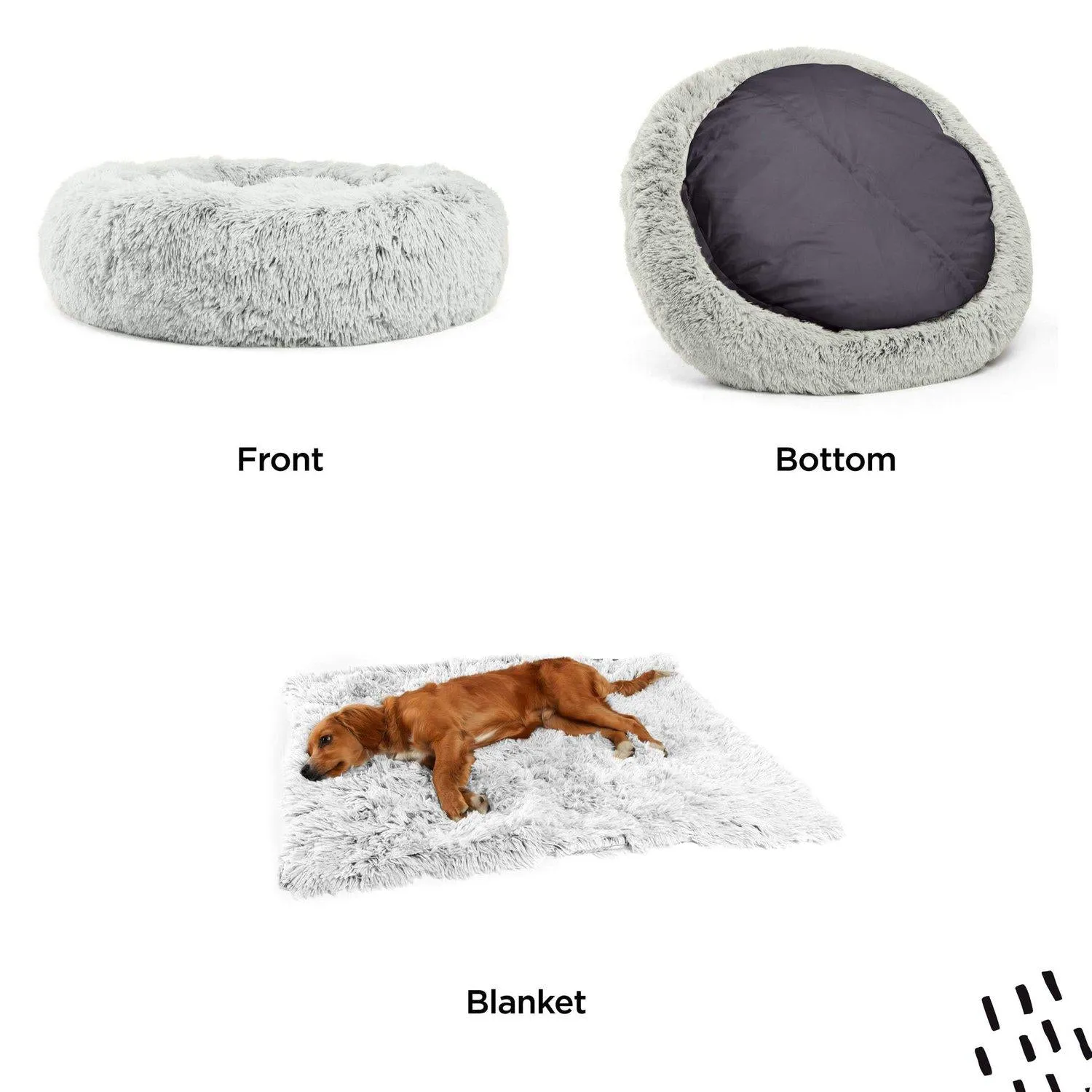 The Original Calming Donut Dog Bed   Throw Blanket Bundle - 30"x30"