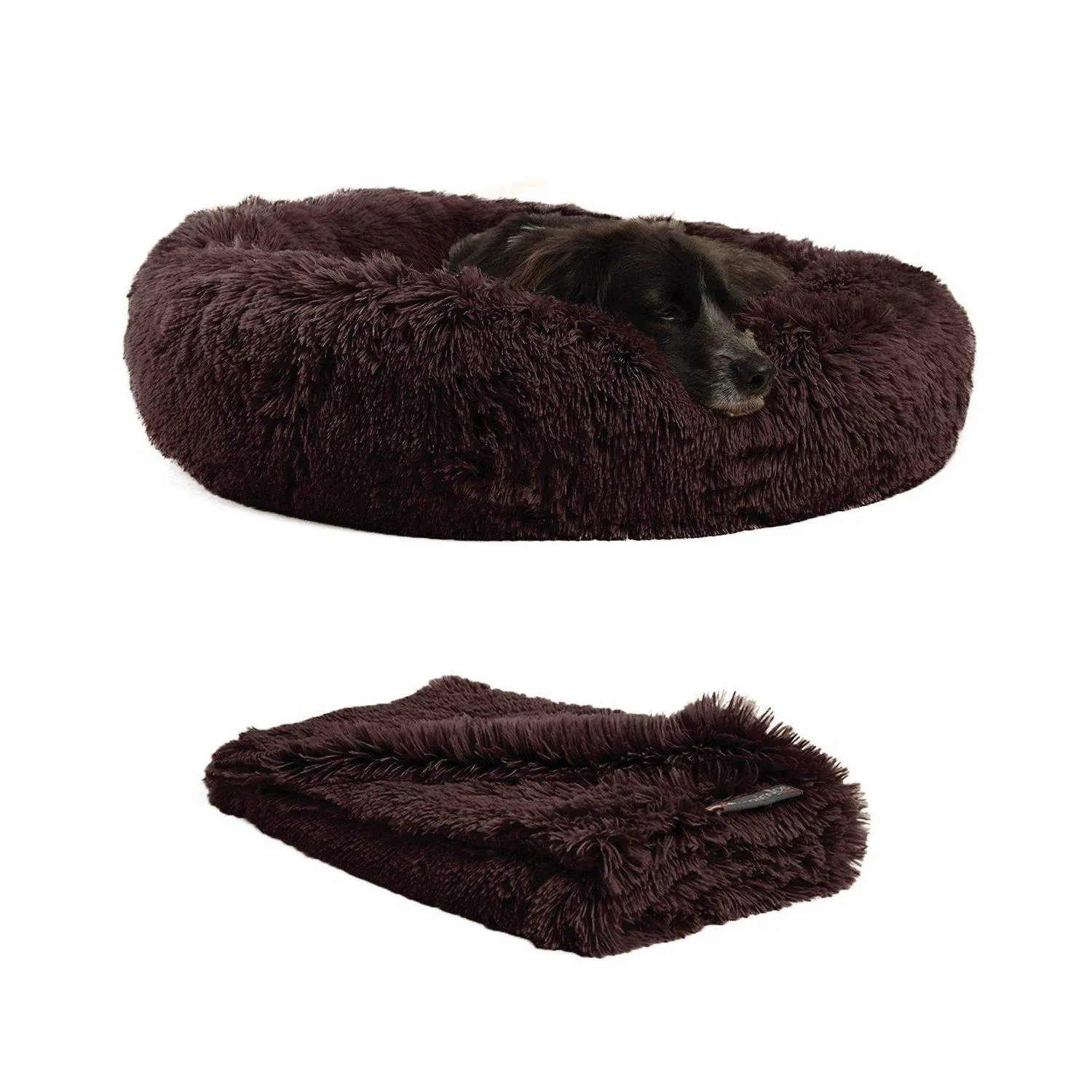 The Original Calming Donut Dog Bed   Throw Blanket Bundle - 30"x30"