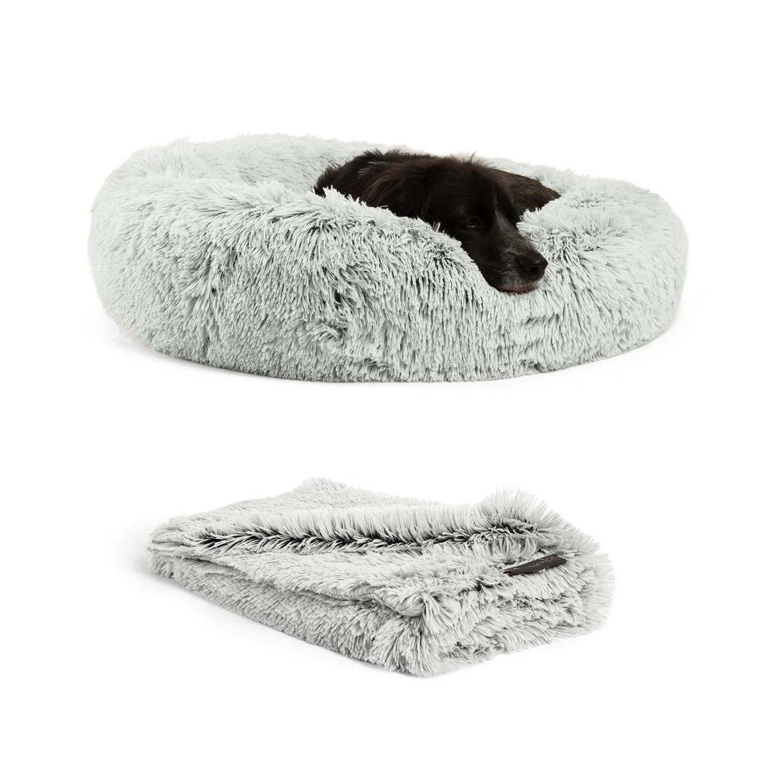 The Original Calming Donut Dog Bed   Throw Blanket Bundle - 30"x30"