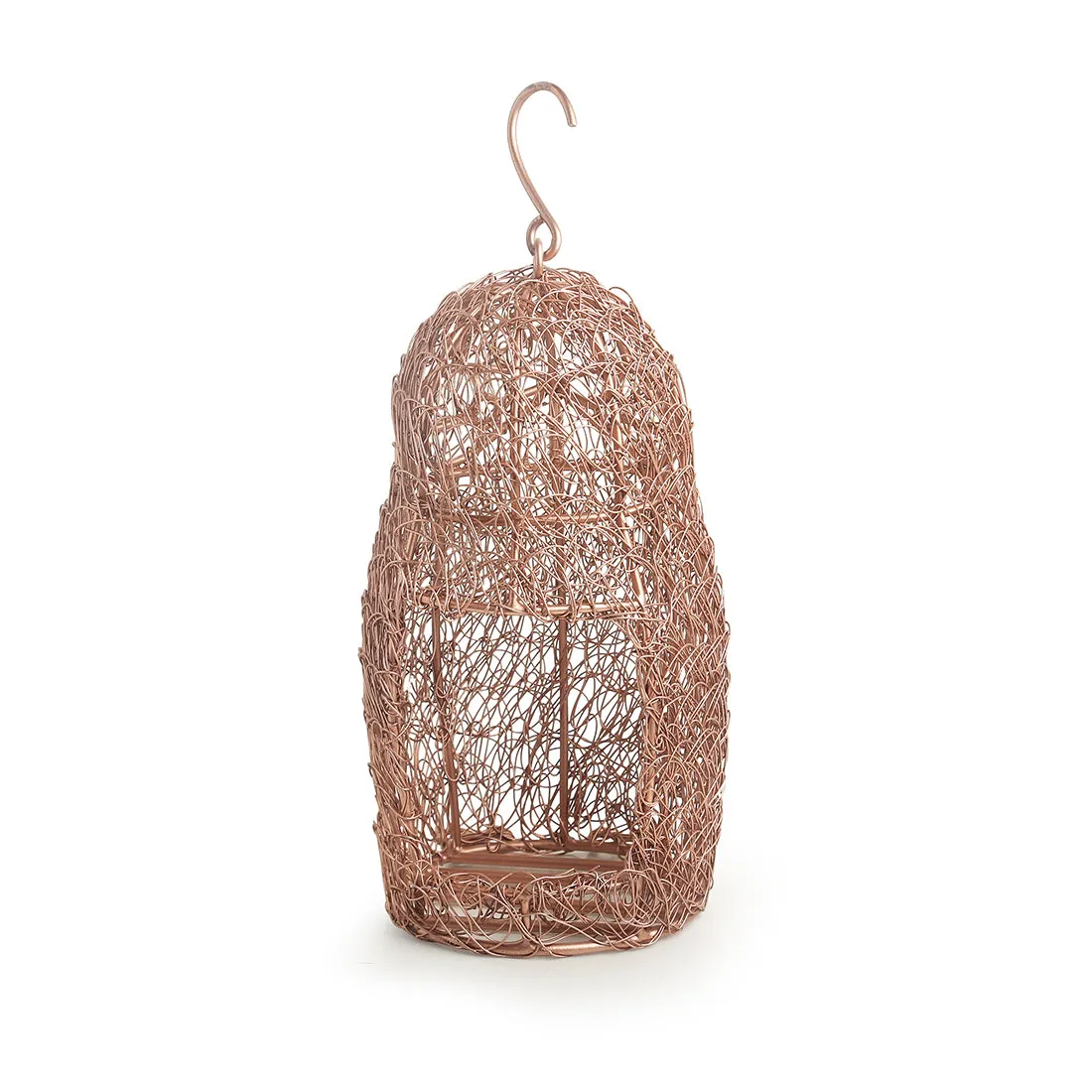 The Spectacled Owl Mesh' Handwoven Showpiece Cum Hanging & Table Tea-Light Holder In Iron (22.9 cm | Copper Finish)