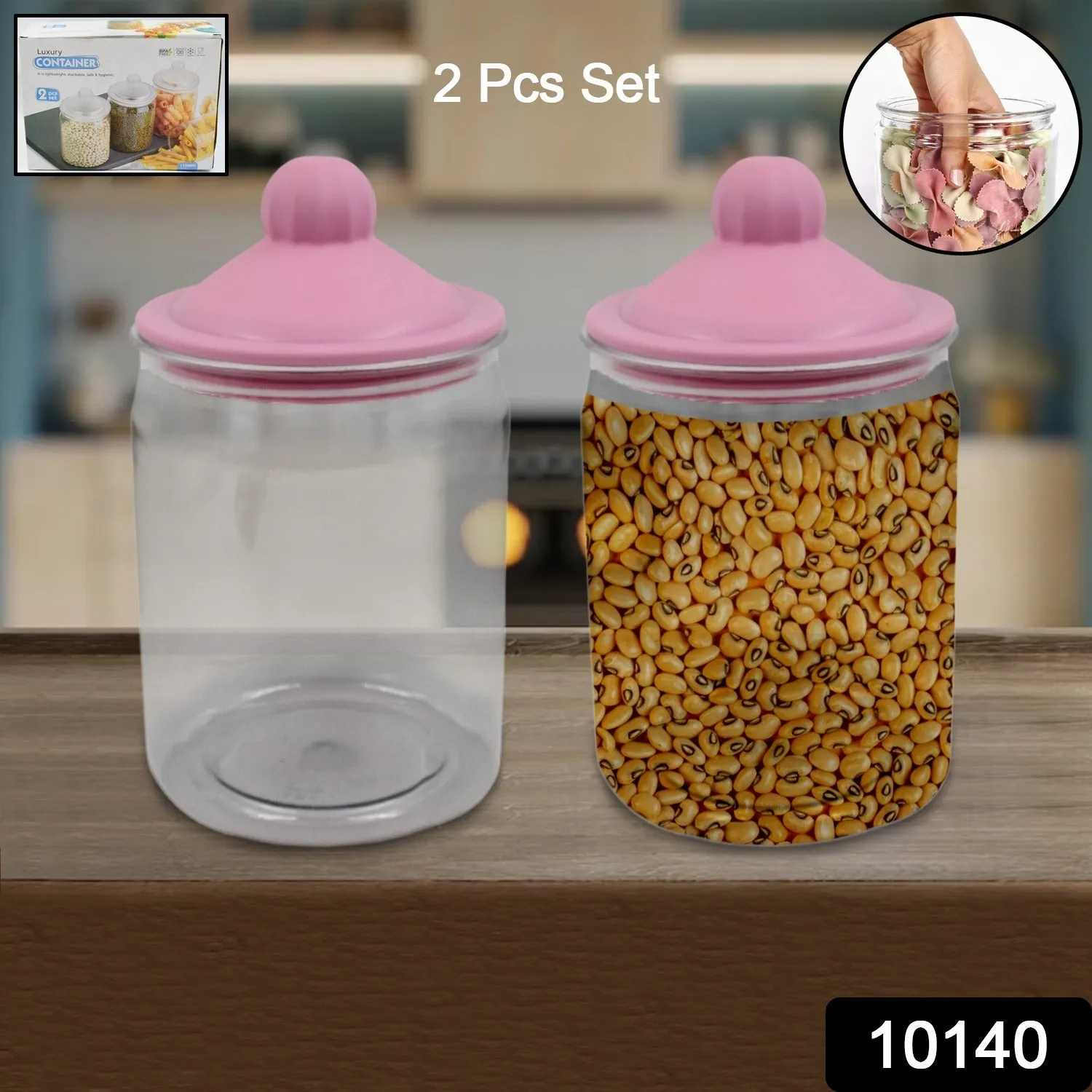 Transparent Kitchen Plastic Container/ Jar Set (2 Pcs Set / 1100 ML Approx)