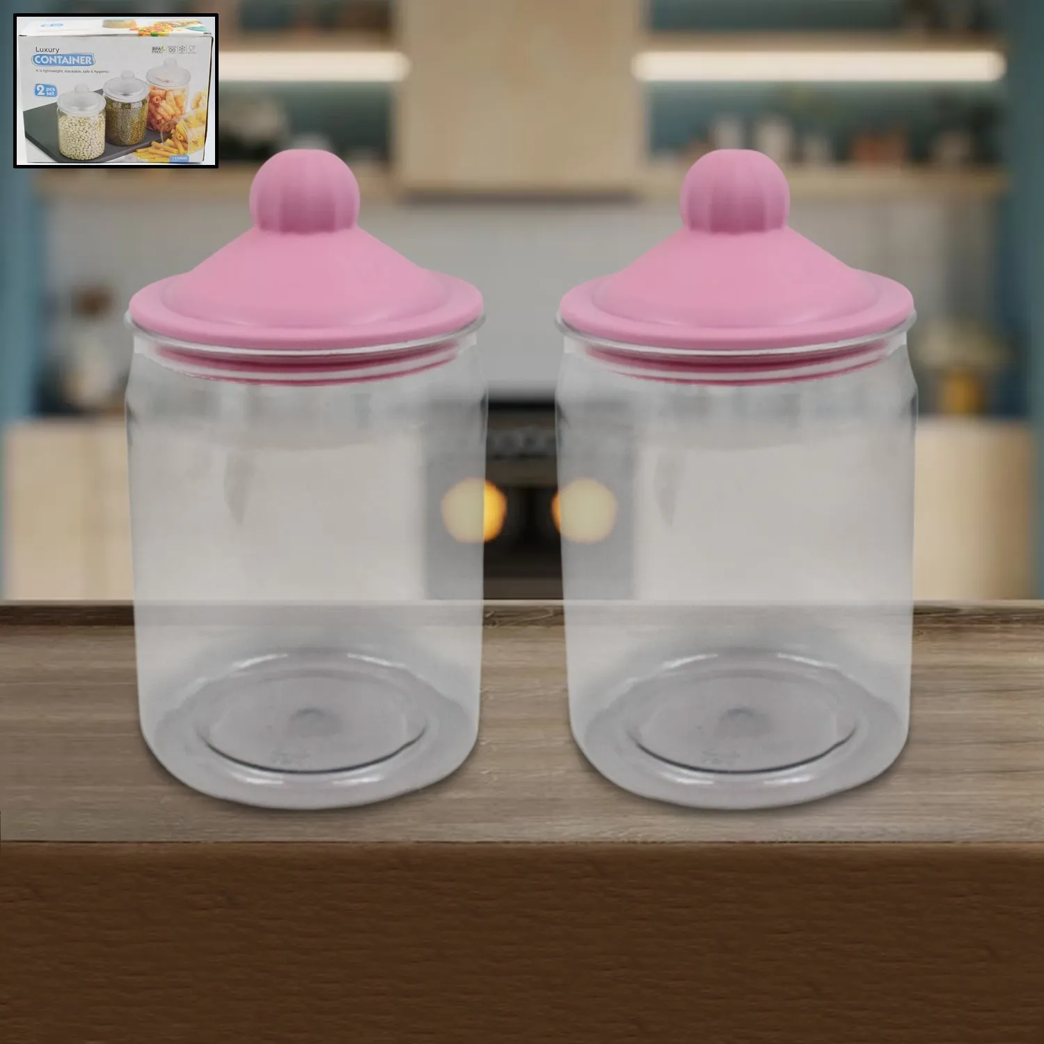 Transparent Kitchen Plastic Container/ Jar Set (2 Pcs Set / 1100 ML Approx)