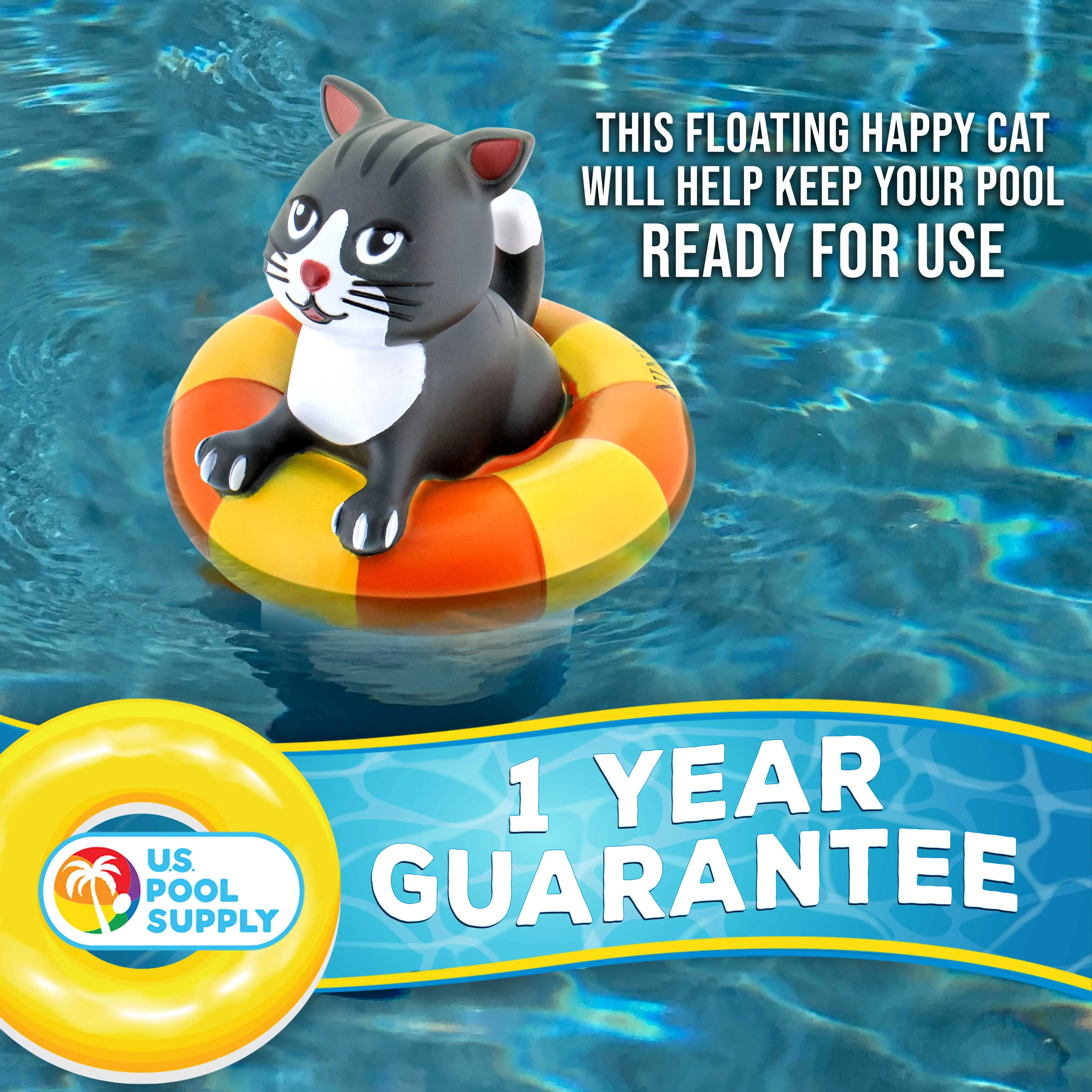 U.S. Pool Supply Kitty Cat Floating Pool Chlorine Dispenser, Collapsible Base, Holds 3" Tablets - 7" Fun Cute Pet Life Preserver Animal Float Floater