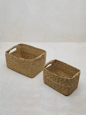 Westside Home Gold Seagrass Woven Storage Basket - (Set of 2)