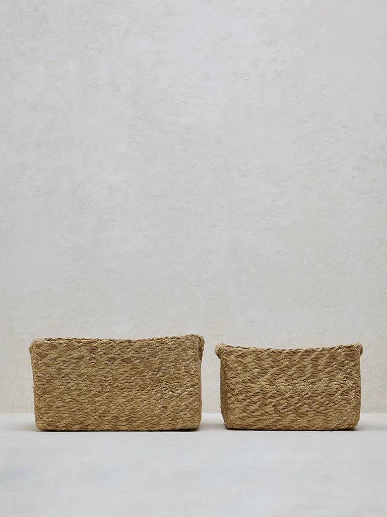 Westside Home Gold Seagrass Woven Storage Basket - (Set of 2)