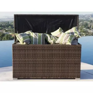 Wicker Patio Storage Bin In Aluminum Frame (Brown & Gray)