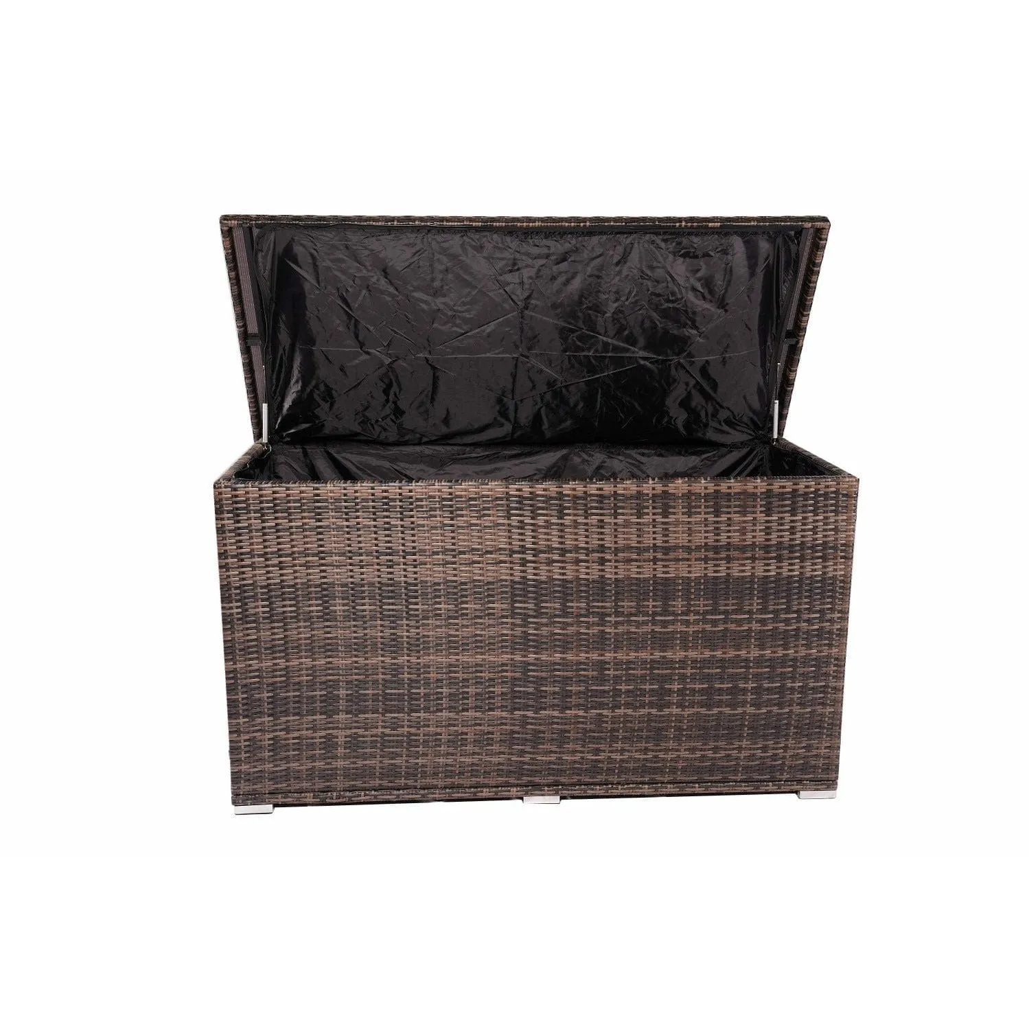 Wicker Patio Storage Bin In Aluminum Frame (Brown & Gray)