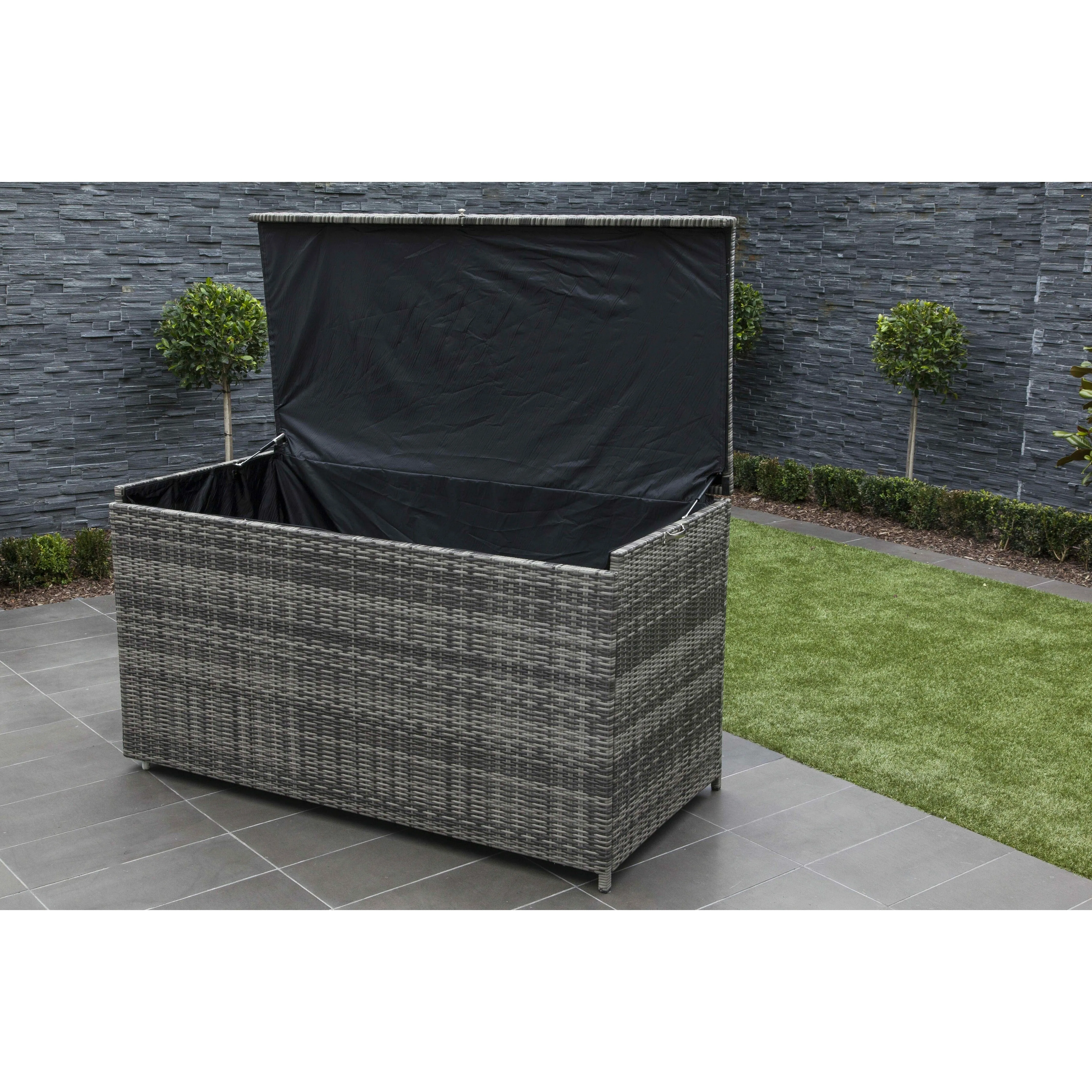 Wicker Patio Storage Bin In Aluminum Frame (Brown & Gray)