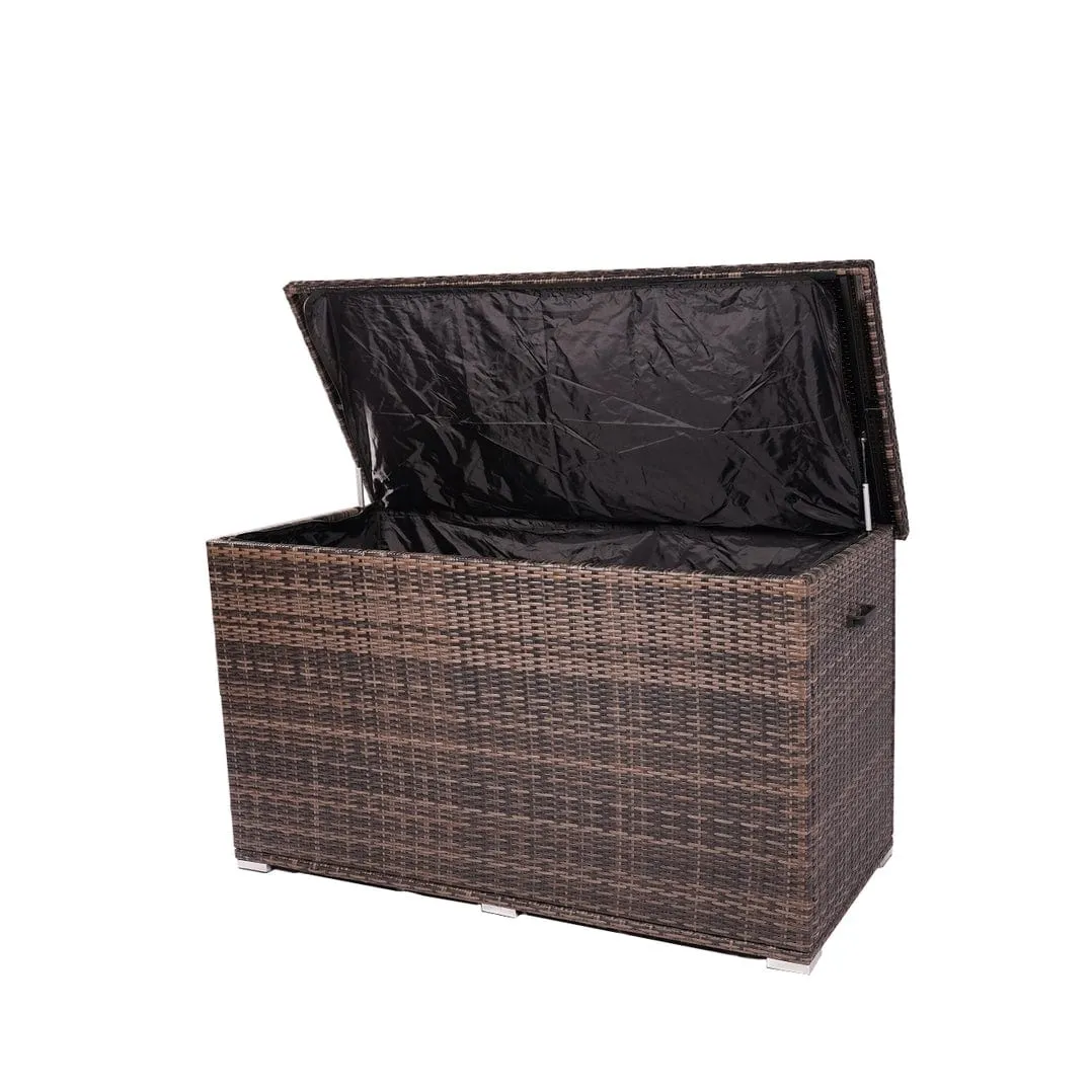 Wicker Patio Storage Bin In Aluminum Frame (Brown & Gray)